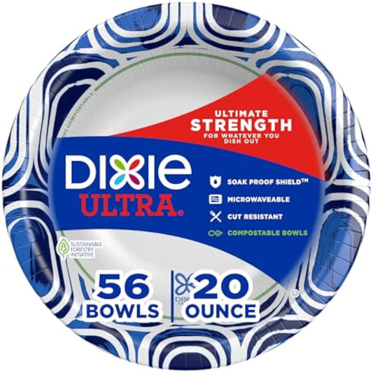 Dixie Ultra Large Disposable Bowls, 20 Oz (56 Count) - Microwave Safe & Compostable Paper Bowls for Breakfast, Lunch, Dinner - Eco-Friendly Party Supplies