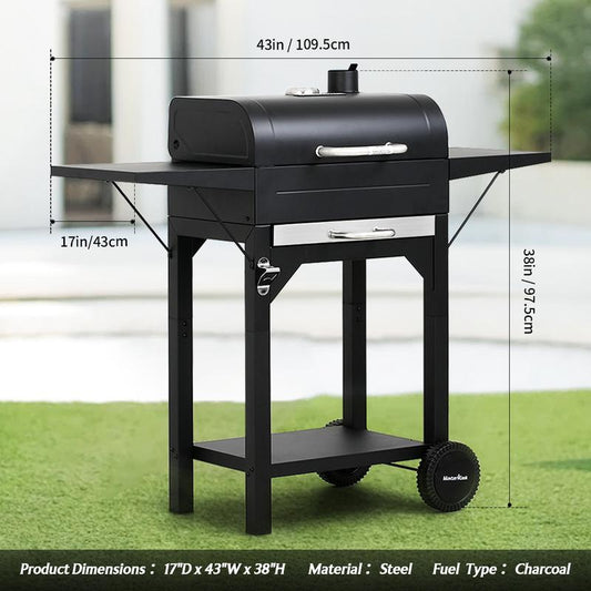 Heavy-Duty Charcoal Grill with Dual Side Tables – Outdoor BBQ Grill for Backyard, Patio, and Camping