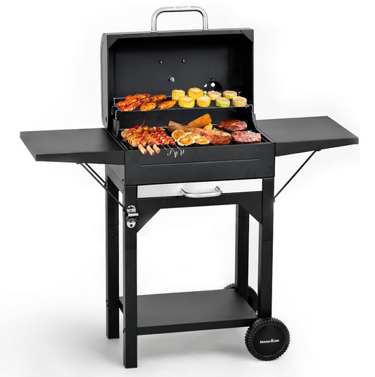 Heavy-Duty Charcoal Grill with Dual Side Tables – Outdoor BBQ Grill for Backyard, Patio, and Camping